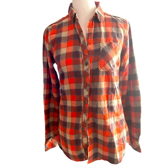 Eddie Bauer Tops - Eddie Bauer Women’s Long Sleeve Plaid Shirt Button Down Fall Colors Pocket XS